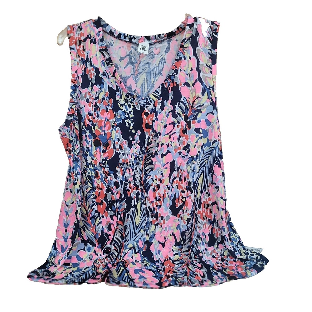 Sew In Love Tank Top Womens XL Pink Floral V-Neck Sleeveless Flowy Summer Beachy